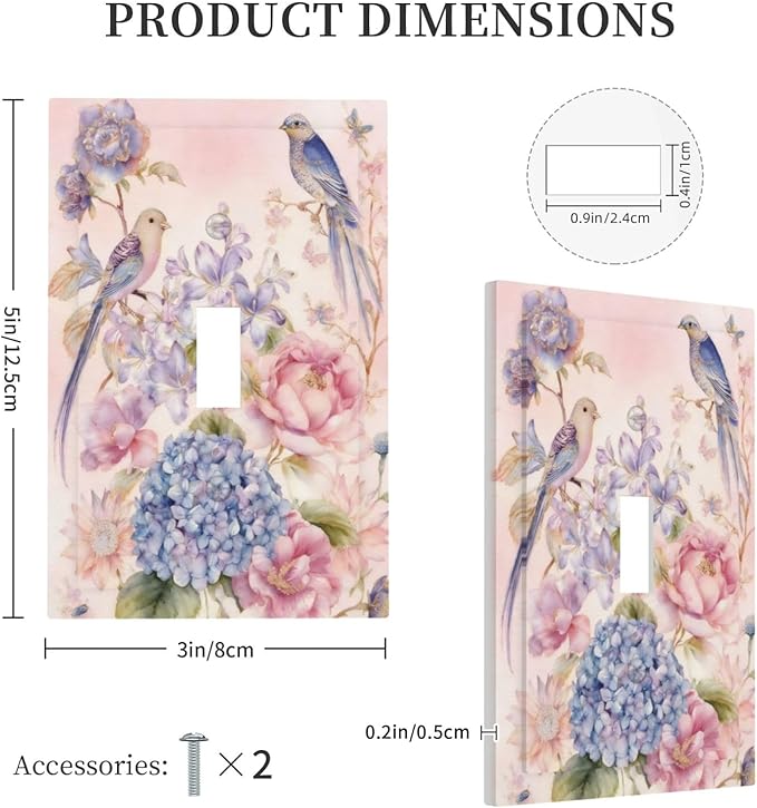 Bvtewkhz Floral Birds Morris 1 Gang Single Toggle Decorative Outlet Covers Light Switch Plate Electrical Receptacle Switchplate For Bathroom Kitchen Bedroom