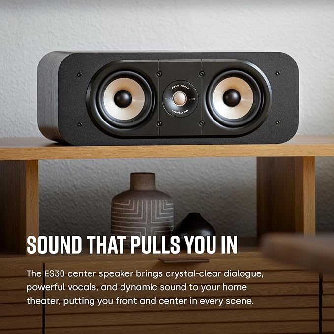Polk Signature Elite ES30 Center Channel Speaker, Home Theater Speakers, Hi-Res Audio Certified, Dolby Atmos & DTS:X Compatible, 1" Tweeter & Two 5.25" Woofers, Dual Power Port Bass, Stunning Black