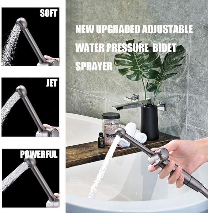 Handheld Bidet Toilet Sprayer, Black Bidet Spray for Toilet, Cloth Diaper Sprayer with Backflow Preventer, Adjustable Water Pressure Brass Hand Held Spray Attachment