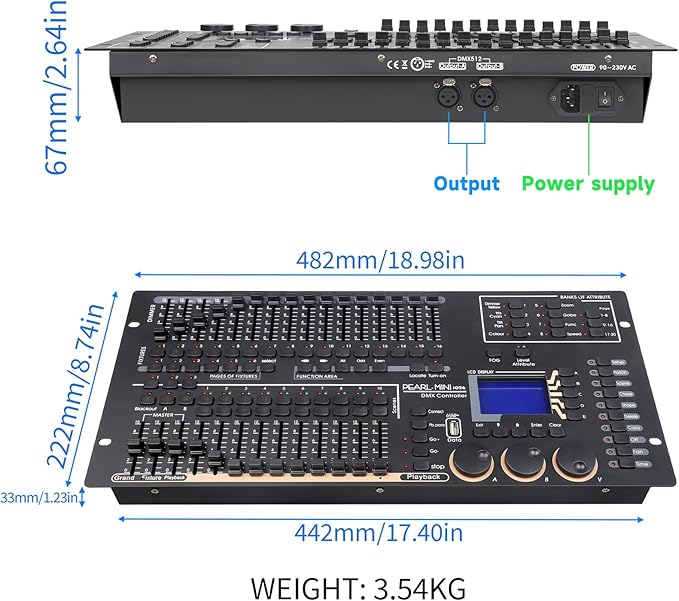 Professional DMX512 Stage Lighting Controller, Mini Pearl Stage Light Console,1024 Channels, 96 Fixtures, 60 Scenes, USB R20 Compatible