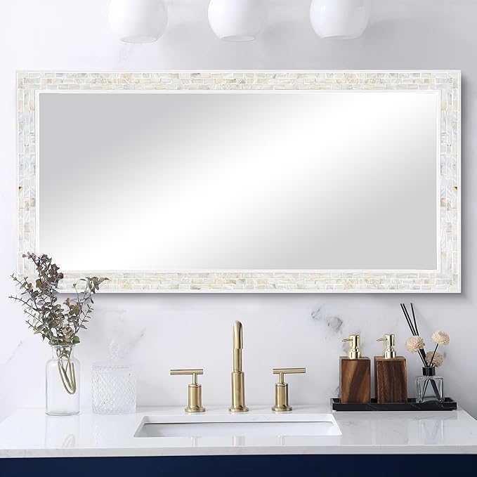 Tanmicoshomy 24 x 47 Inch White Rectangle Wall Mirror, Rectangular Mirrors for Bathroom, Bedroom Living Room or Entryway, Wall Mounted Horizontal or Vertical