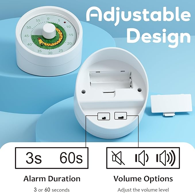 BellMan Visual Timer, 60 Minute Countdown Timer for Kids and Adults with Silent Operation, Study and Meetings Time Management Tool, Timer for Kitchen Office Classroom, Gift with Giraffe (White Green)