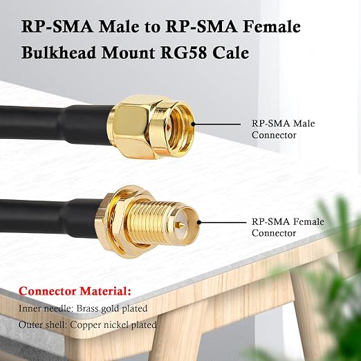 RP-SMA Male to RP-SMA Female Bulkhead Cable 50FT, RG58 Coaxial Cable - Image 2