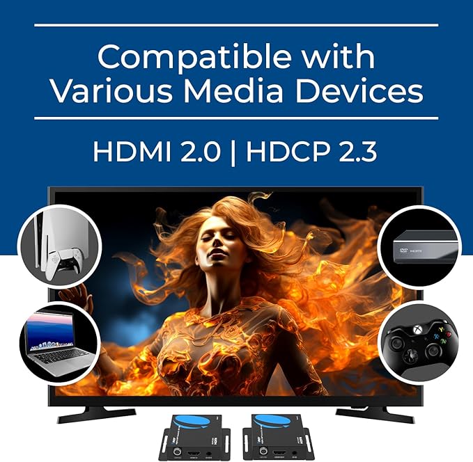 OREI HDMI Over Ethernet Extender via CAT6/7-4K@60Hz Up to 230 ft – HDMI 2.0 & HDCP 2.2 Compliant - 18Gbps Video Bandwidth with HDR 10 – Power Over Cable - 1 Year Warranty (UHD-IPC230-K)