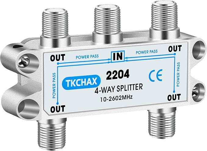 TKCHAX 4 Way Coaxial Cable Splitter,Support 10-2602MHz, RG6 Compatible, Nickel-Plated for Cable Splitter,Work with CATV, Satellite TV,Antenna System and MoCA Configurations
