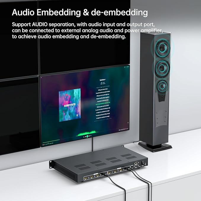 MT-VIKI 4x4 8K UHD HDMI 2.1 Matrix Switcher with Audio De-embedder, 8K@60Hz and 4K@120Hz, EDID, RS232, LAN Port, APP (4 in 4 Out)