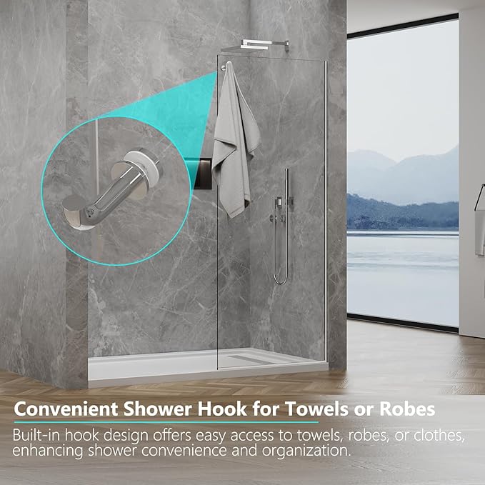Shower Screen,32" W * 76" H Single Shower Glass Panel, 3/8"(10mm) Tempered Glass, Shower Wall Panels, Fix Shower Glass Screen for Bathroom - Bright Chrome
