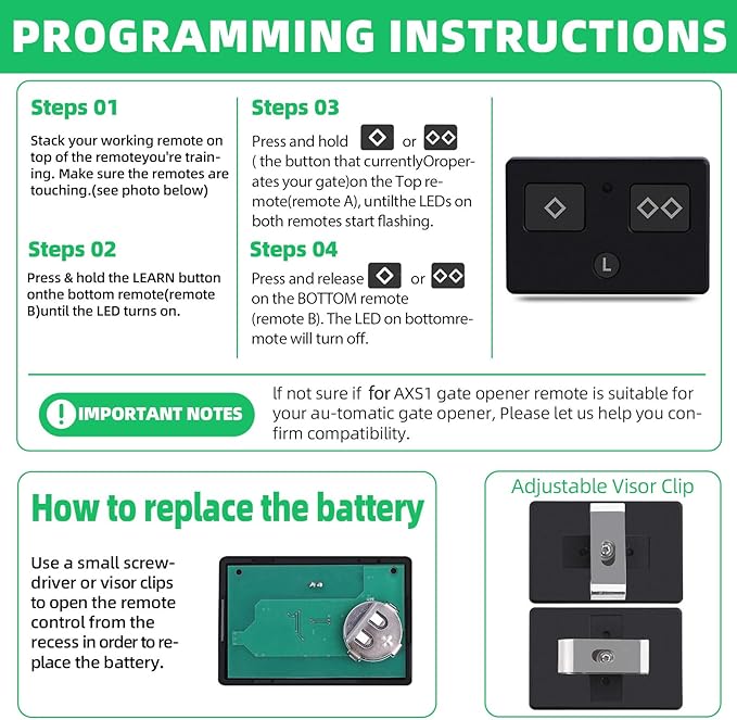 3-Button Remote Transmitter Replace for AXS1 for AXP1, Fit Automatic Gate Opener for TDS2 TSS1XP TDS2XP TSS1 LDM2 LDM2K HDP1 HDP2 DD2U LSM1 DS1U, Fits for Single and Double Opener Systems