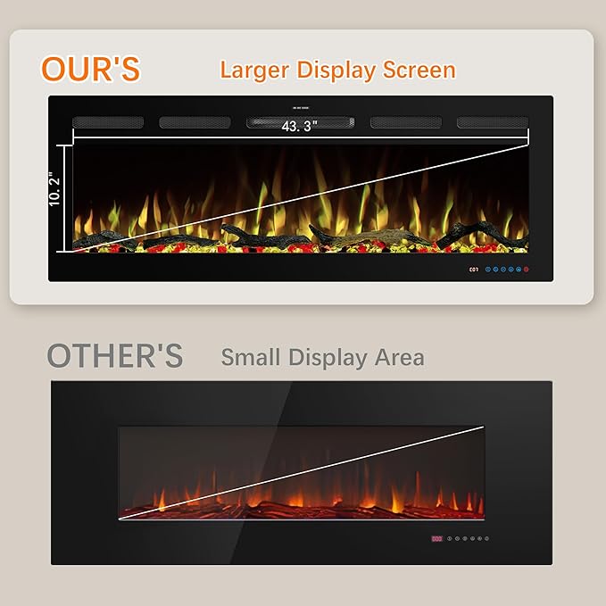 48" WiFi Electric Fireplace Inserts, Recessed and Wall Mounted Fireplace Heater W/Adjustable Flame Color & Brightness, Thermostat, 9H Timer, App and Remote Control, Low Noise, 750/1500W