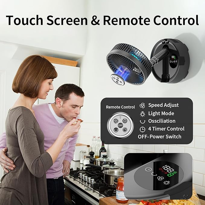 Socool 20000mAh Portable Fan Foldable Wireless Battery Rechargeable with 8-Speed & 112H, 90° Osciliating Floor Standing Fan Remote, Desk Fan with 8H Timer & LED Light for Home Kitchen Travel Camping
