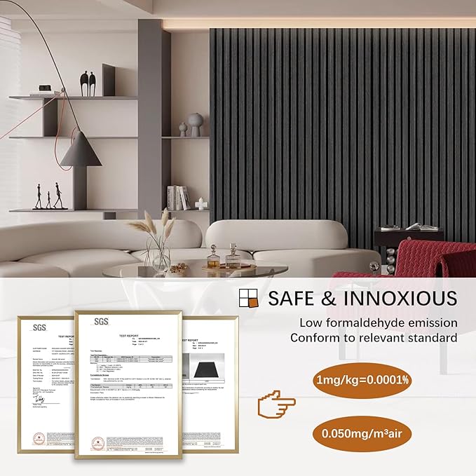 ARMURO Wood Panels for Wall - 2 Pack Black Panels for Wall Decor - Black Oak Wood Veneer Sound Absorbing Panel - Black Wall Panels 12.6" W x 94.5" L