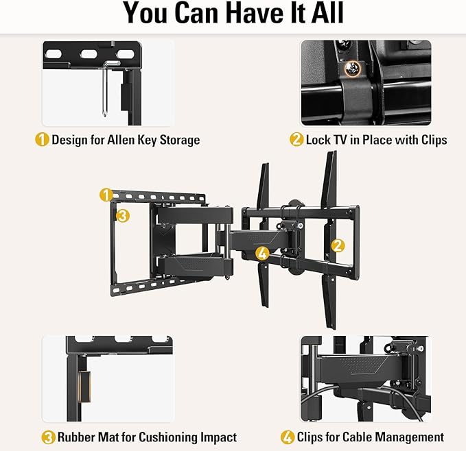 Mounting Dream UL Listed TV Wall Mount for Most 42-84 Inch TV, Full Motion, with Swivel and Tilt, TV Bracket with Articulating Dual Arms, Fits 16inch Studs, Max VESA 600X400 mm, 100 lbs,MD2617