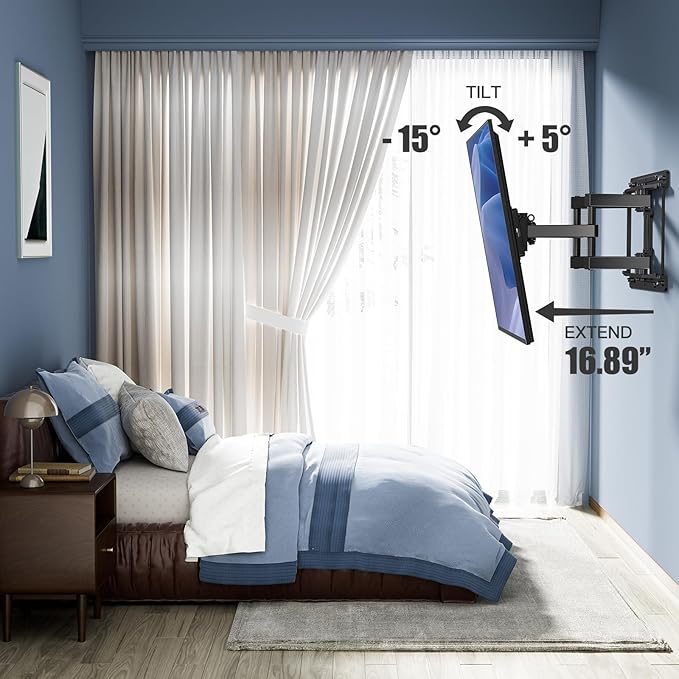 PERLESMITH TV Wall Mount Full Motion for 32-65 Inch Flat Curved Screen TVs, TV Mount with Swivels Tilts Extension Dual Articulating Bracket Arms Supports up to 99 lbs Max VESA 400x400, PSMFK9