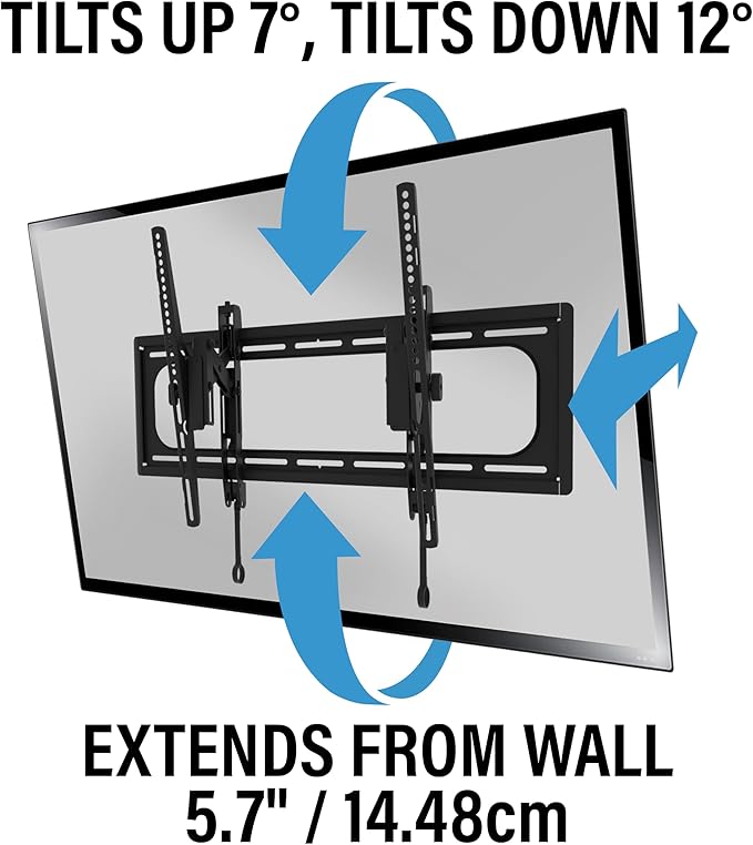 SANUS Preferred Extendable Tilt TV Wall Mount for 42 to 90 inch Screens up to 150lbs - 5.7” Extension Provides Max 12 deg Tilt to Reduce Glare - Easy DIY Install w/Included Hardware - SLT4-B1