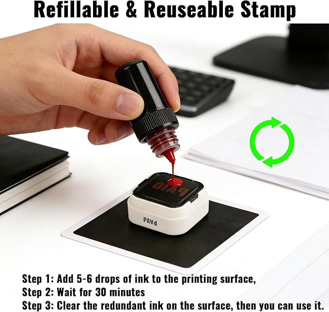3-in-1 Office Copy/Scanned/Paid Stamps for Business, Pre Inked & Self Inking Rubber Company Stamp in Hand with Red Ink for Efficient Document Bookkeeping, Ordering, Accounting, Work Management