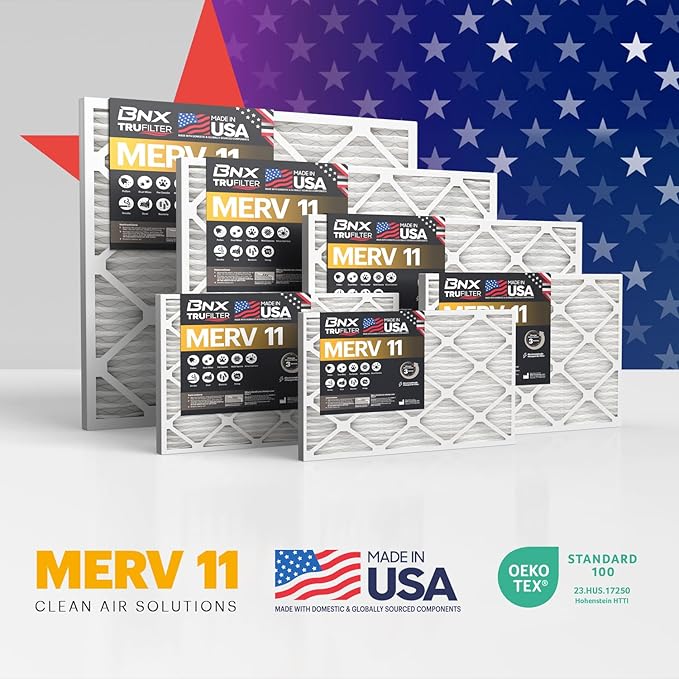 BNX TruFilter 16x24x1 Air Filter MERV 11 (6-Pack) - MADE IN USA - Allergen Defense Electrostatic Pleated Air Conditioner HVAC AC Furnace Filters for Allergies, Dust, Pet, Smoke, Allergy MPR 1200 FPR 7
