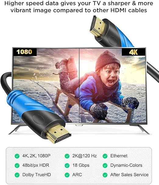 4K HDMI 75 FT Cable (HDMI 2.0,18Gbps) Ultra High Speed Gold Plated Connectors,Ethernet HDMI Cord, 4K@60HZ 2K 1080P 3D ARC Compatible with UHD TV Monitor Laptop Xbox PS4/PS5 ect(23m)