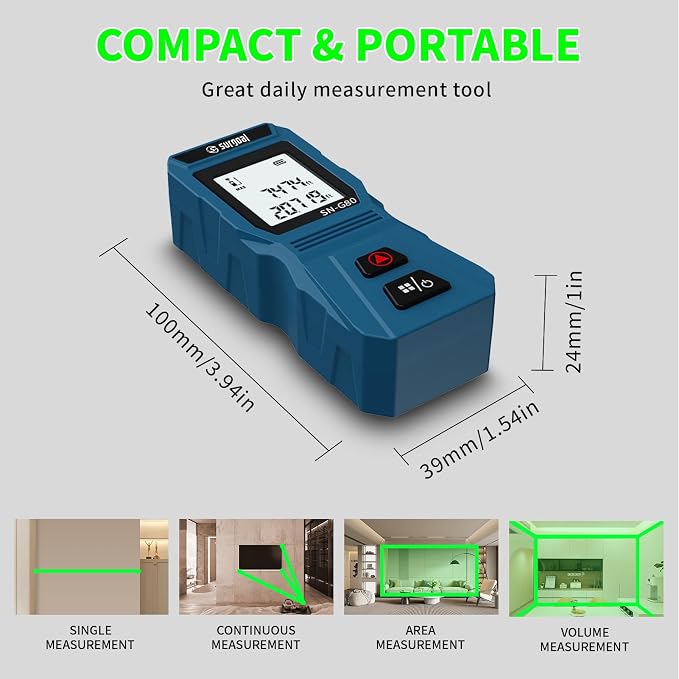 Mini Green Laser Distance Meter 262Ft – Rechargeable Digital Measuring Tool - Image 2