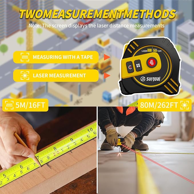 2-in-1 Laser Tape Measure 262ft Rechargeable Digital Tape Measure - Image 2