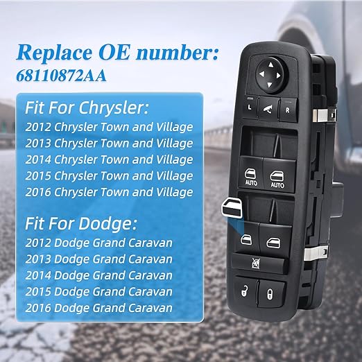 WUANGKI Power Master Window Switch Front Left Driver Side | 3+0 Pins | Compatible with 2012-2016 Chrysler Town, 2012-2016 Country, 2012-2019 Dodge Grand Caravan, Replace OE 68110872AA