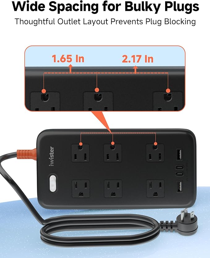 Iwister Outdoor Power Strip Weatherproof IPX6,Iwister 15 Ft Extension Cord,4 USB Ports & 6 Wide Outlets for Multiple Devices,Wall Mountable for Yard,Workshop,Poolside,RV Camping,Black
