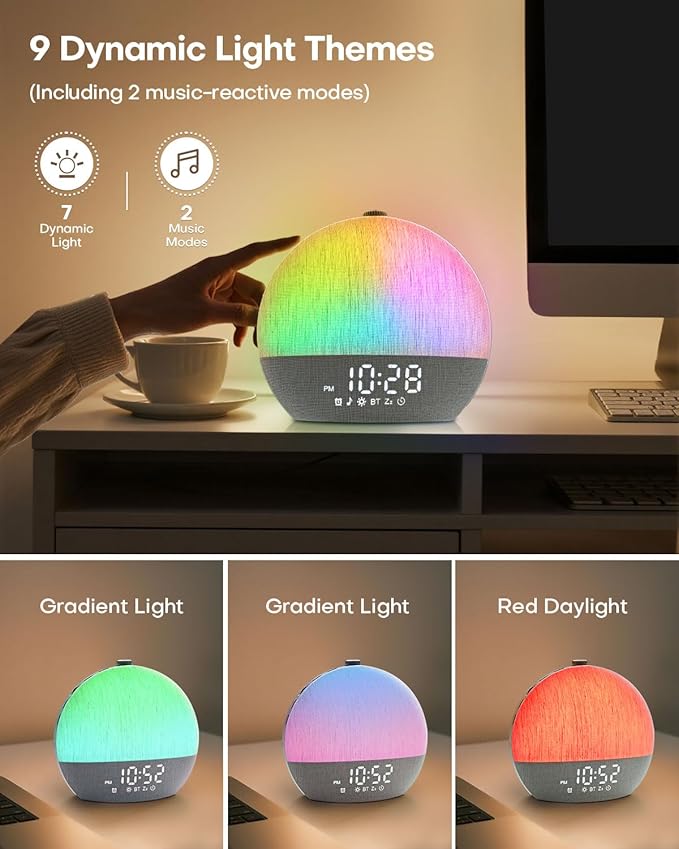 Zelaclock Sunrise Alarm Clock, White Noise Sound Machine, Sunlight Alarm Clocks for Bedrooms, 9 Natural Wake Up RGB Night Light, 30 Soothing Sounds for Heavy Sleepers, Baby, Kids, Adults