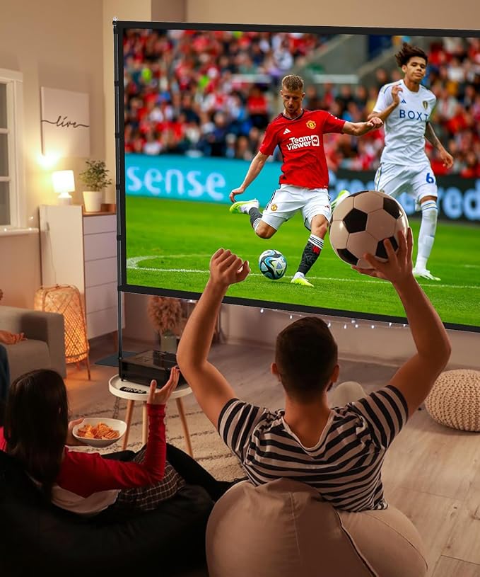 STWUI Outdoor-Projector-Screen-with-Stand - 120 inch Portable Projector Screen Indoor Outdoor Projector Screens 16:9 4K HD Lightweight Movie Screen with Carry Bag for Backyard Movie Night