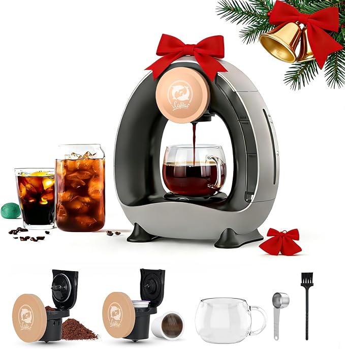 Single Serve Coffee Maker,Fast Brew in 2 minutes,Stylish＆Compact Design,MINI Q 2 IN 1 Coffee Machines for K*cup Capsules & Ground Coffee, Dark Grey Coffee maker