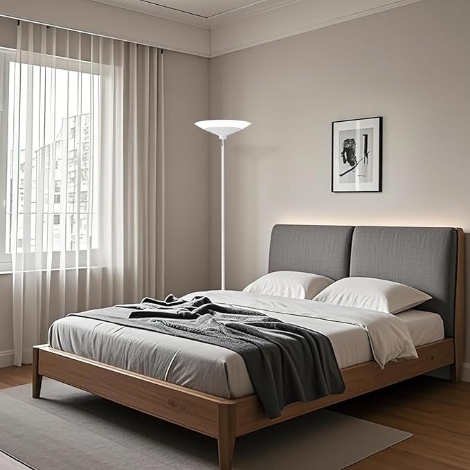 SIBRILLE White Torchiere Floor Lamp - 30W Dimmable LED Standing Lamp with Remote/Button Control, 1800Lm, 3000-6500K, 72in Bright Standing Pole Light for Living Room Bedroom Office Corner