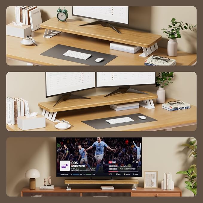 NestNeat Dual Monitor Stand Riser, 39 Inch Large Wood Monitor Stands for 2 Monitors, Desk Monitor Riser for Computer/Laptop/Printer/TV, Stand Riser up to 220 lbs