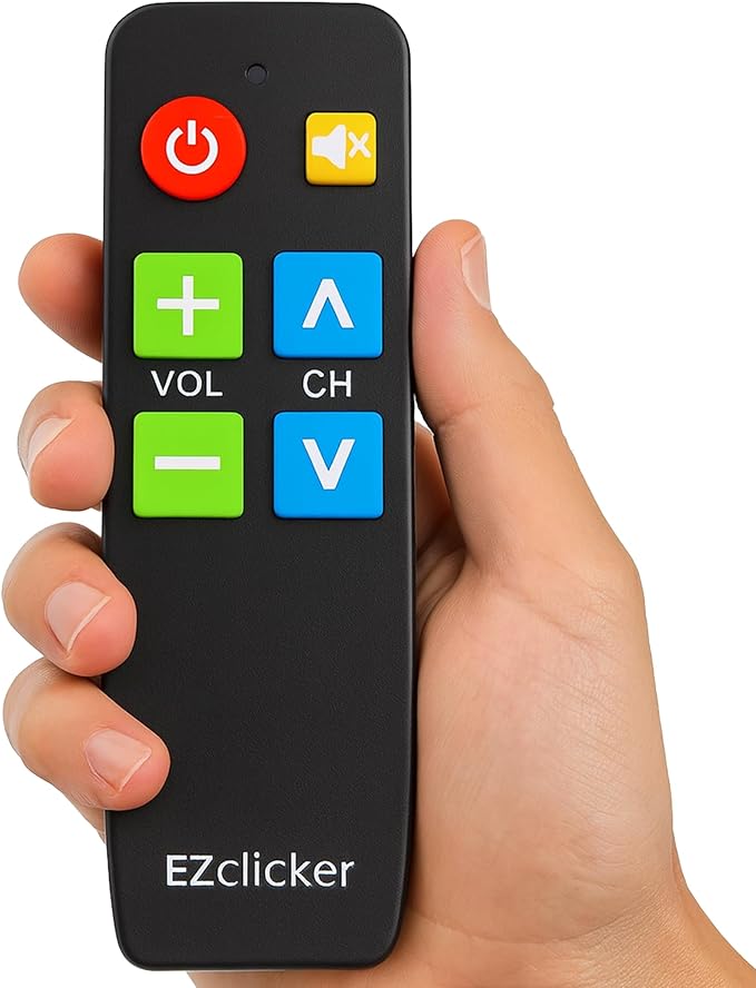 EZclicker TV Remote for Seniors, Extra Simple Big Button Remote (Black) Works with Major TV Brands, NOT for Streaming (2xAAA Batteries Not Included)