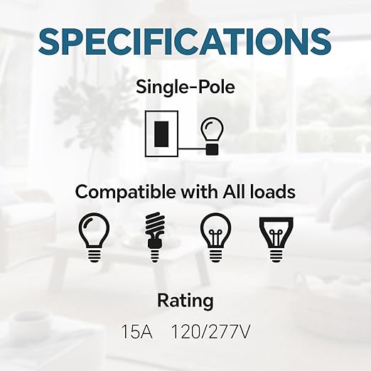 ThunderWay Matte White Single Pole Decorator Light Switch with Screwless Wall Plate, 15 A 120/277 V, ON/Off Rocker Paddle Interrupter, Self-Grounding, Residential Grade, UL Listed (10 Pack)