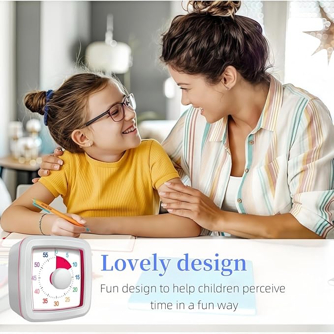 60 Minute Visual Timer for Kids and Adults, Non-Ticking 5.5 Inch Large Visual Countdown Timers for Classroom Desk, Kitchen Timer for Meeting, Working, Home and Cooking (White)