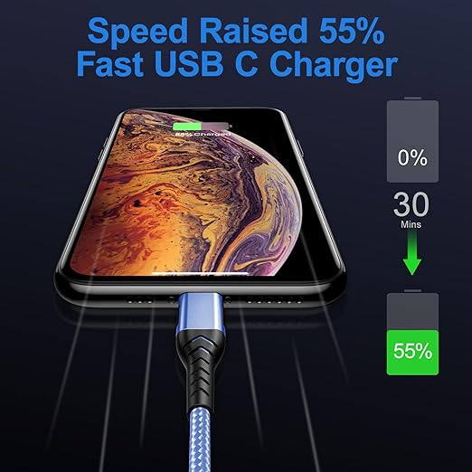 Durcord USB C to USB C Cable, 2Pack 60W 6ft USB C Charger Cable Fast Charging, Type C to Type C Charger Braided Compatible with iPhone 15/Samsung/Android/Phone/Pad/MacBook/Pro/Plus/Max etc. Blue