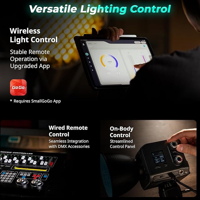 SmallRig RC 100C RGBWW LED Video Light, with App Control, 100W Mini COB Continuous Output Lighting, Handheld Spotlight 2700-10000K/CRI 96+/TLCI 98+/12 Effects, 11000Lux/1m, Lite Version White, 5340