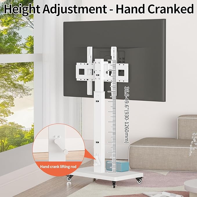 XinleTech Mobile TV Cart Stand for 32-80 Inch TVs,90°Landscape to Portrait Rotating,Manual Height Adjustable Cart,Holds 110 Lbs,Max VESA 600x400mm,Portable tv Stand on Wheels,XL-XZ08W