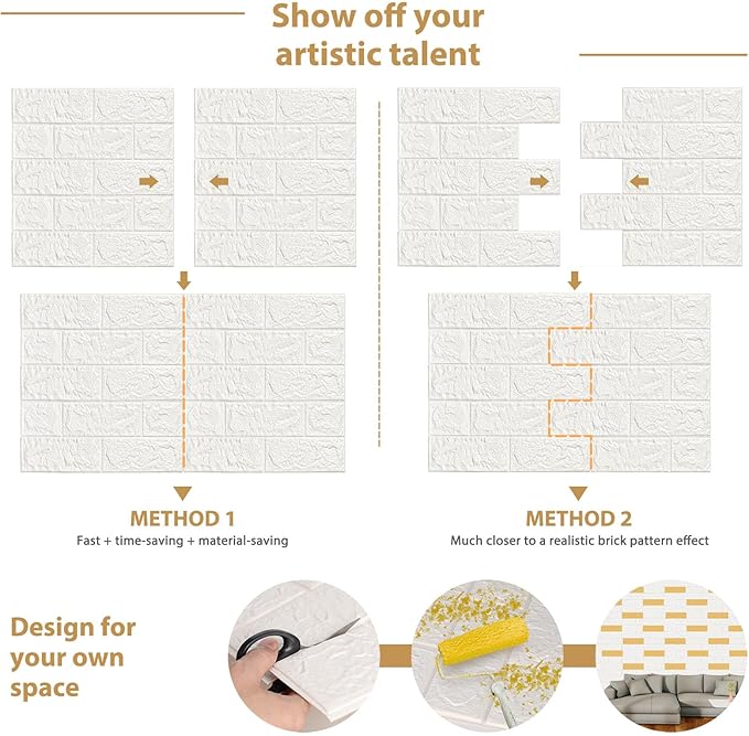 JOLOV 30 PCS 3D Wall Panels Peel and Stick - PE Foam DIY Self Adhesive, Waterproof, Perfect for Interior Wall Decor in Bedroom & Living Room (30)