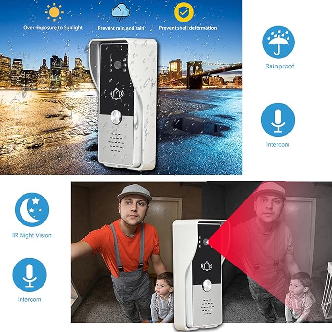 toncont Video Doorbell Intercom System, 7" Monitor Video Door Phone Kits, Wired Video Door Entry System, IR Night Vision Door Camera, Unlock, Dual-Way Intercom Outdoor Indoor for Home Villa (Black)
