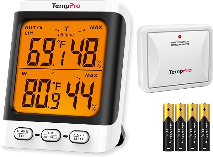 TempPro Indoor Outdoor Thermometer Wireless, 500 ft Outside Thermometer by TempPro