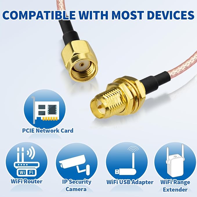 Bingfu WiFi Antenna Extension Cable RP-SMA Male to RP-SMA Female Bulkhead Mount - Image 7