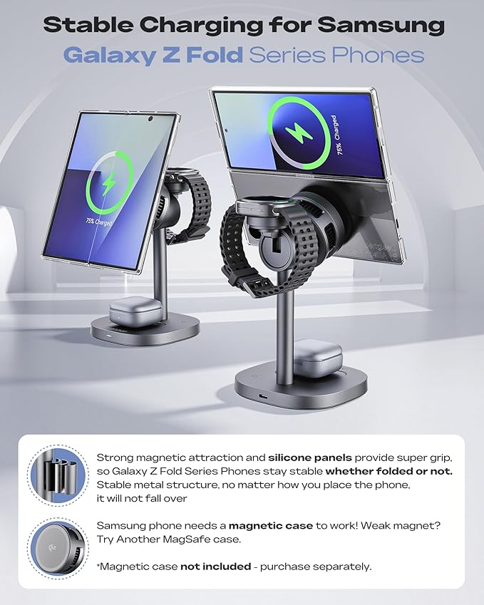Magnetic Wireless Charger for Samsung, Qi2 Certified Fast 15W 3 in 1 Charging Station TEC Cooling Compatible with Magsafe Charger for Galaxy S25 Ultra/S24/Z Fold 7/Flip7/Samsung Watch Ultra 8/Buds