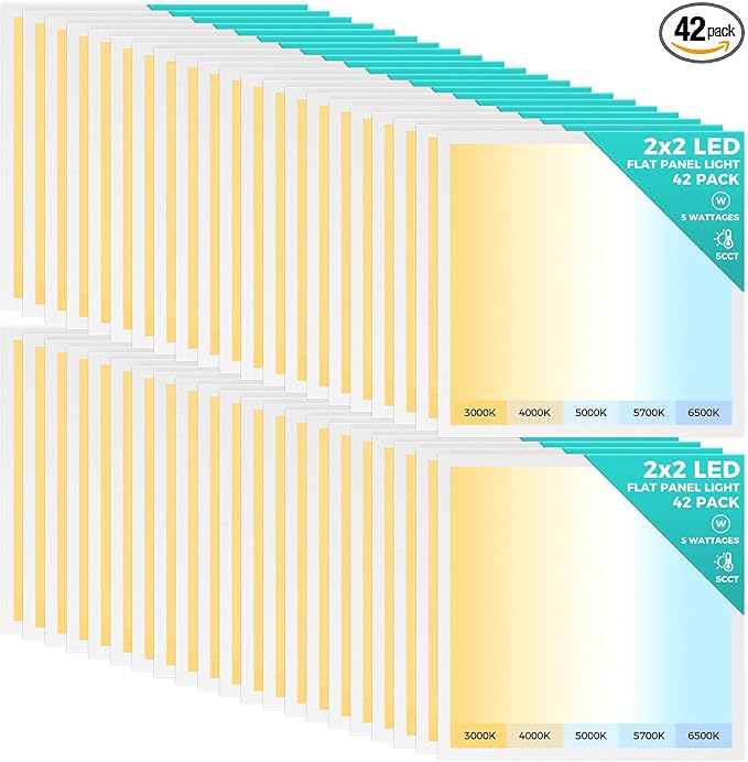 Aphyni 42 Pack 2x2 LED Flat Panel Light, Dimmable Office Kitchen Flush Mount Ceiling Light Panel,Bright 6500LM,Dimmable,Selectable Features, 3000K/4000K/5000K/5700K/6500K, 30W/35W/40W/45W/50W