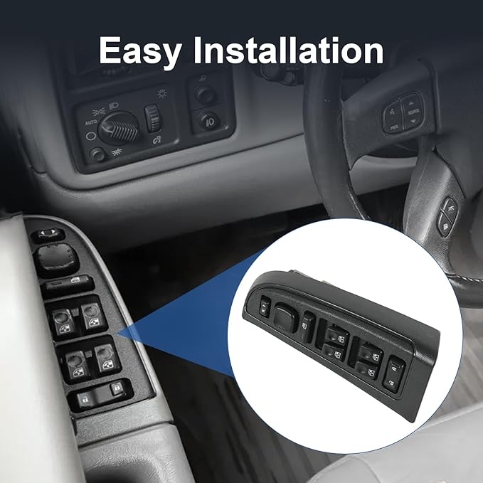 DICMIC Front Driver Side Master Power Window Switch and Door Lock & Black Bezel Assembly Compatible with 2003-2007 Chevrolet, GMC, Cadillac Select Model Replace# 15883323, 901-075, DWS-220