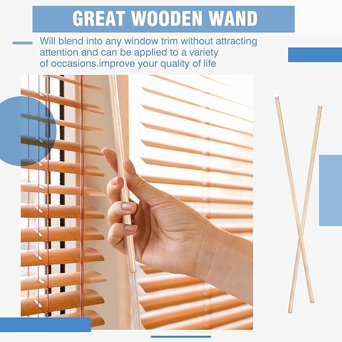 Bokon 2 Pieces Blind Wand Vertical Blinds Stick Replacement with Hook and Handle for Window Opener Accessory (Wood,17 Inch)