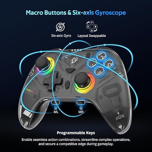 C8 PC Controller - Wireless Bluetooth Gamepad - Hall Effect Joystick RGB Backlit - 1000Hz Polling Rate -Dual Vibrate Macro Buttons for PC, Switch, Switch 2, Steam Deck, Android, iOS, MAC &Tesla Charging Dock