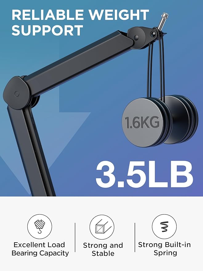 InnoGear Mic Boom Arm, Microphone Stand with Cable Management Channels Height Riser for Blue Yeti FIFINE AM8 K669B HyperX QuadCast S SoloCast AT2020 Shure SM7B MV7 and Other Mics