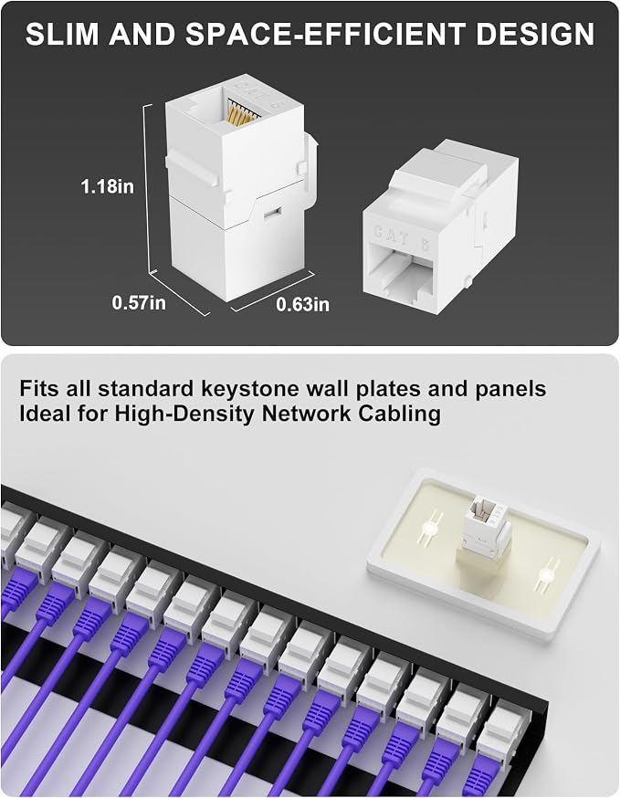 RJ45 Coupler Cat6 Keystone Jack 20-Pack, Female to Female UTP Inline Ethernet - Image 2