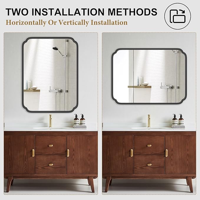 36 x 48 Inch Black Bathroom Vanity Mirror for Wall with Non-Rusting Metal Frame Large Rounded Rectangle Mirror for Over Sink (Horizontal/Vertical)