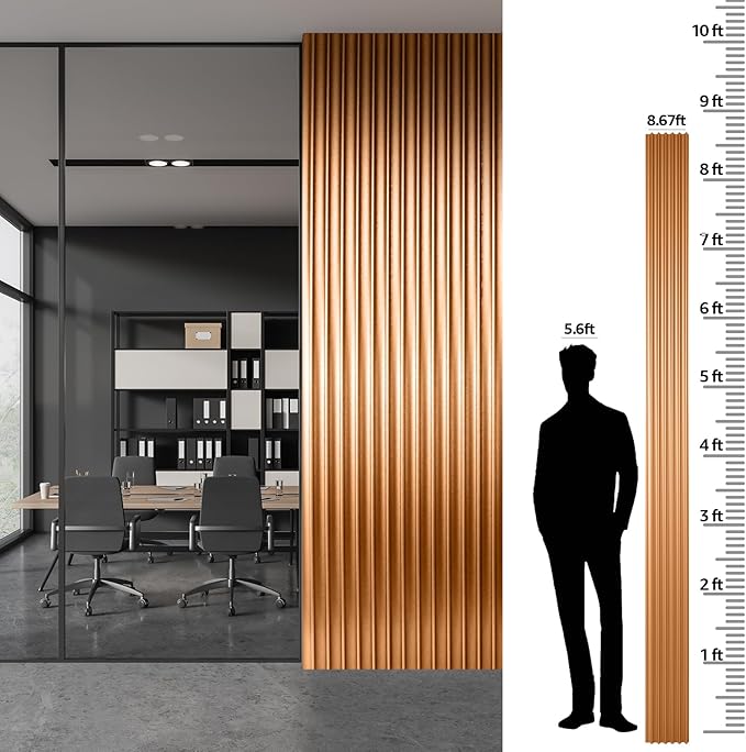 Art3dwallpanels Slat Wall Paneling, 104'' x 6.3'' Glossy Metal Finish WPC Soundproof 3D Wall Panels for Interior Wall Decor, 8 Pack Wavy Grain Panel Wall Slats, Glitter Gold