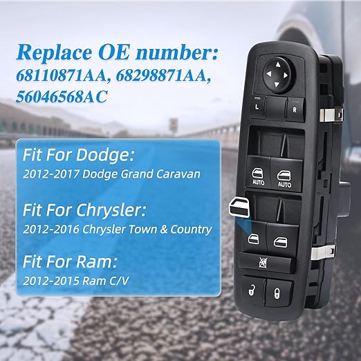 WUANGKI Master Power Window Switch Front Left Driver Side | 3+0 Pins | Compatible with Dodge Grand Caravan 2012-2017, Chrysler Town & Country 2012-2016, 2012-2015 Ram C | V, Replaces OE 68110871AA